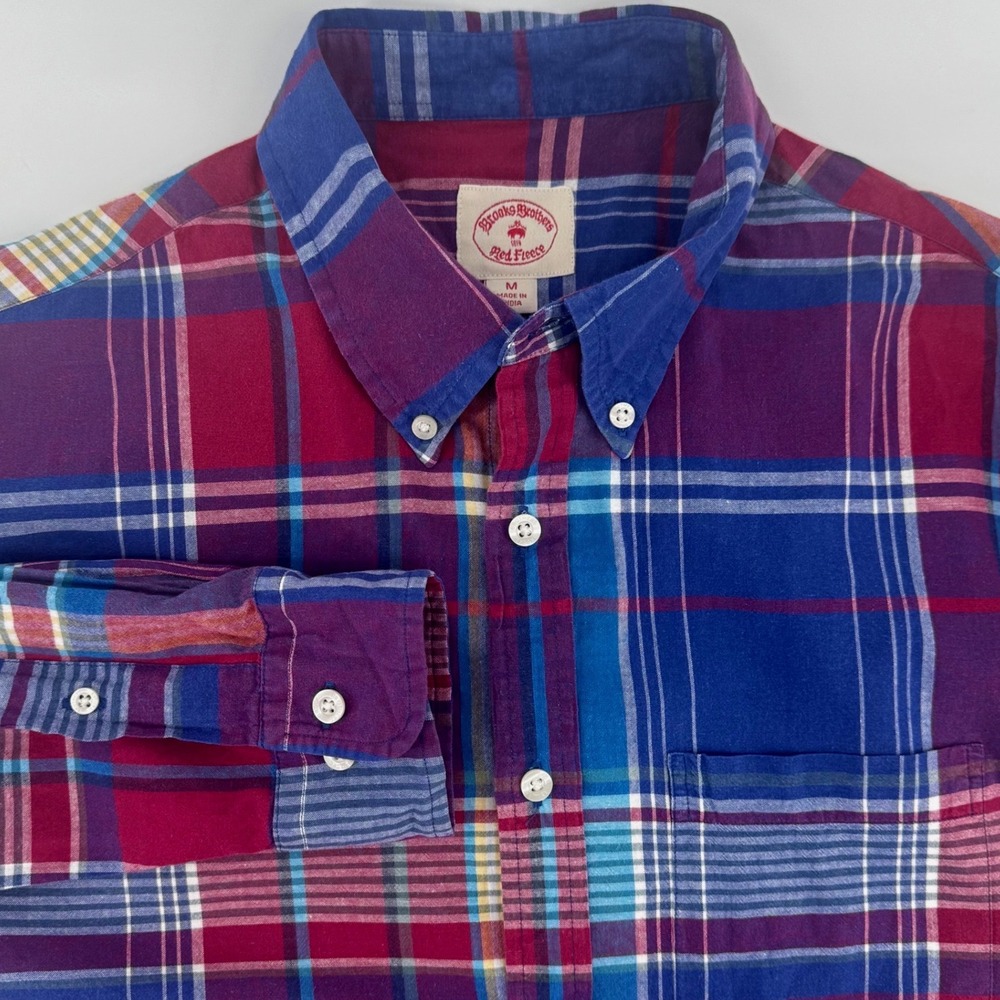 Brooks Brothers Red Fleece Womens Plaid Button Down Shirt Blue Burgundy Cotton M